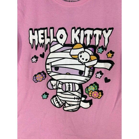 Hello Kitty Halloween Mummy T-Shirt Pink Juniors Size L 10-12 Sparkle Sanrio - Picture 2 of 6